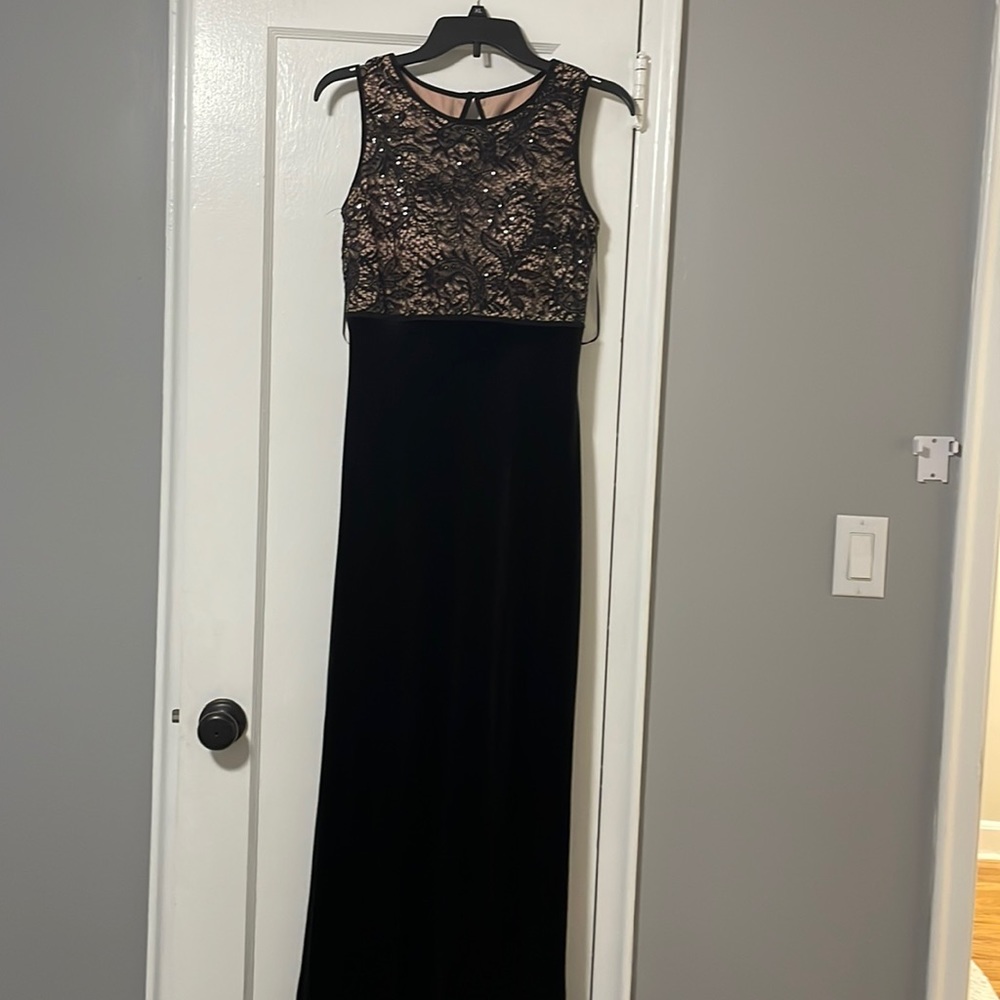 Long Black velvet dress with a sequins top
